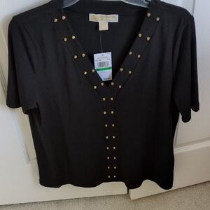 Michael Kors Black Embellished Blouse with Silver Studs